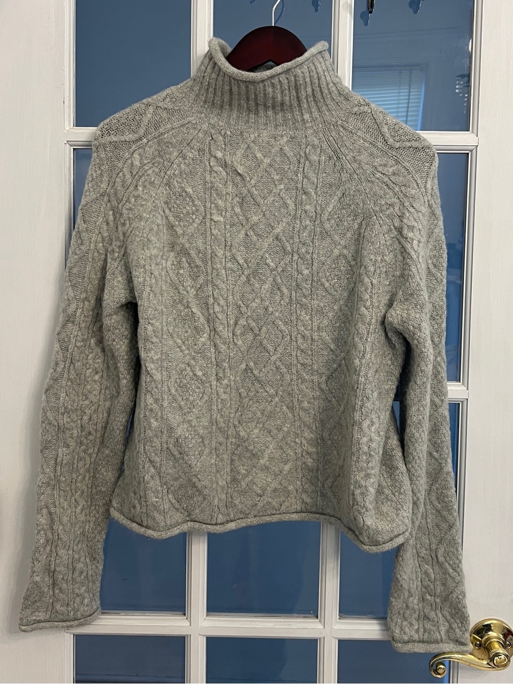 J. CREW Women’s Cable Knit Rollneck Merino Wool Alpaca Sweater Gray BM165 Size M